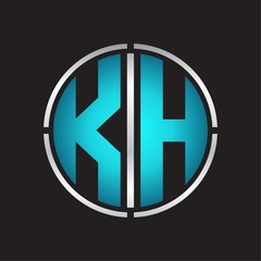 KH Logo initial with circle line cut design template on blue colors