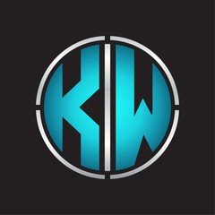 KW Logo initial with circle line cut design template on blue colors