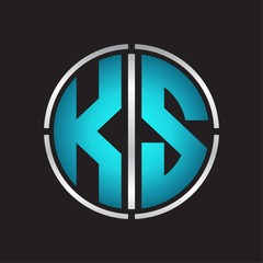 KS Logo initial with circle line cut design template on blue colors