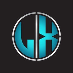 LX Logo initial with circle line cut design template on blue colors