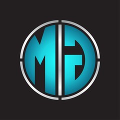 MG Logo initial with circle line cut design template on blue colors