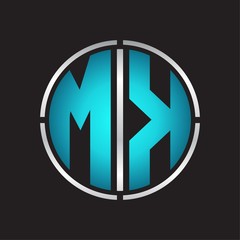 MK Logo initial with circle line cut design template on blue colors