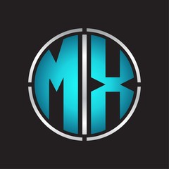 MX Logo initial with circle line cut design template on blue colors