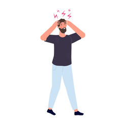 Headache attack, compassion fatigue. Head pain vector illustration.