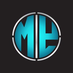 MY Logo initial with circle line cut design template on blue colors