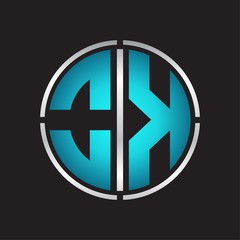 OK Logo initial with circle line cut design template on blue colors