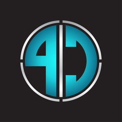 PC Logo initial with circle line cut design template on blue colors