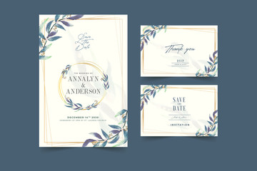 Wedding invitation and menu template with beautiful leaves Free Vector