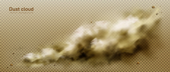 Dust cloud, dirty brown smoke, heavy thick smog with motes sand and soil particles isolated on transparent background. Tunderstorm, air pollution element, Realistic 3d vector illustration, clip art © klyaksun