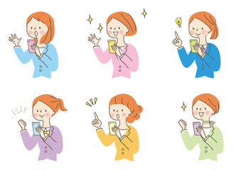 スマホ　驚く　若い女性　ビジネススーツ