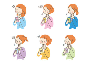 スマホ 困った 若い女性 ビジネススーツ