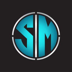 SM Logo initial with circle line cut design template on blue colors