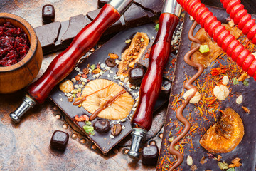 Smoking hookah with chocolate