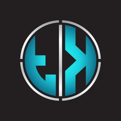 TK Logo initial with circle line cut design template on blue colors