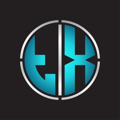 TX Logo initial with circle line cut design template on blue colors