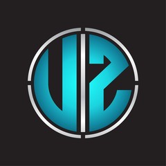 UZ Logo initial with circle line cut design template on blue colors