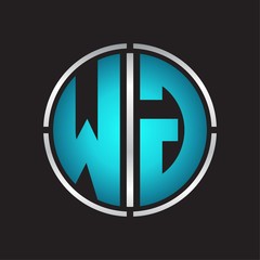 WG Logo initial with circle line cut design template on blue colors