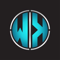 WK Logo initial with circle line cut design template on blue colors
