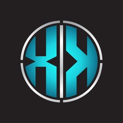 XK Logo initial with circle line cut design template on blue colors