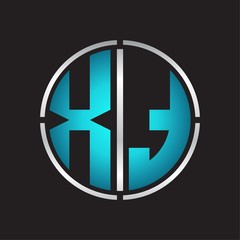 XT Logo initial with circle line cut design template on blue colors