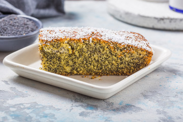 Turkish Dessert Revani with poppy seeds. Traditional sweetness.