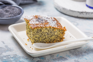 Turkish Dessert Revani with poppy seeds. Traditional sweetness.