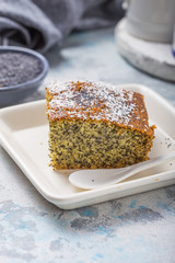 Turkish Dessert Revani with poppy seeds. Traditional sweetness.