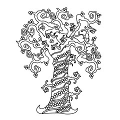 Pattern for coloring book. Trees. Hand drawn decorative elements in vector. Black and white pattern