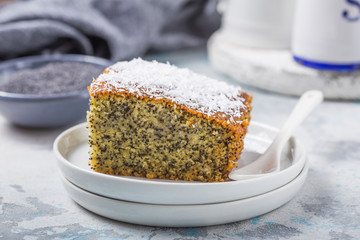 Turkish Dessert Revani with poppy seeds. Traditional sweetness.