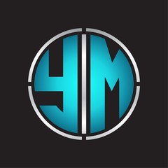 YM Logo initial with circle line cut design template on blue colors