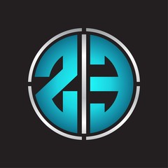 ZE Logo initial with circle line cut design template on blue colors