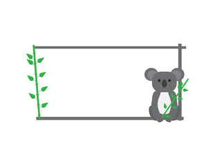 Gray Green Frame with Koala Bear and Leaves Cartoon Illustration on White Background