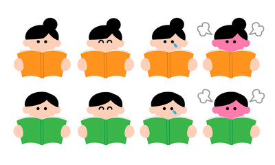 本を読む男性女性セット（デフォルメカラー）