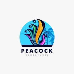 Vector Logo Illustration Peacock Mascot Cartoon Style.