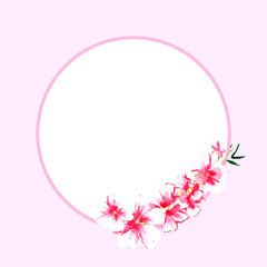 Beautiful watercolor round frame. Bright colorful floral composition