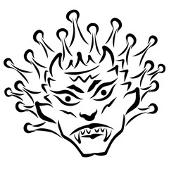 monster with fangs and horns, similar to a microbe in the crown