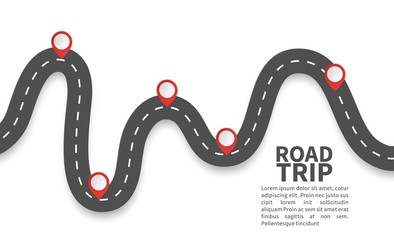 Road with red pins. Navigating, milestone timeline 3d map maps roads vector roadway graphic illustrations graph