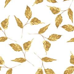 Naklejki  Złoty wzór liści. Modny kwiatowy tło