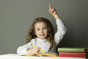 education and school concept - little child girl with books