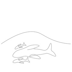 Obraz premium Whale family on ocean drawing, vector illustration