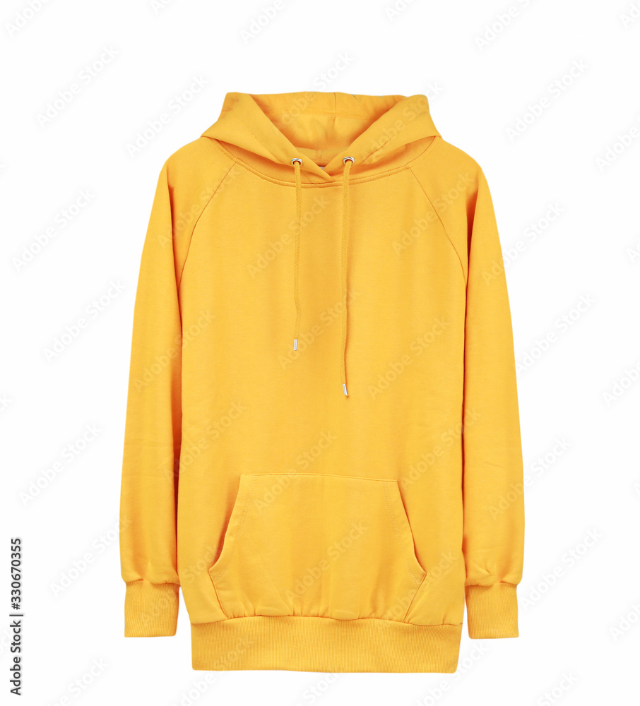 Wall mural Yellow hoodie isolated on white,male hoodied sweater,sport jumper.