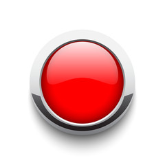 Red round glossy web button isolated on white background. Vector illustration.