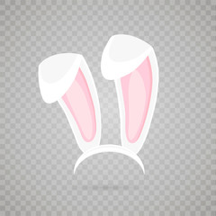 Easter bunny white ears isolated on transparent background. Cartoon cute rabbit Headband for poster, banner or invitation cards. Vector illustration