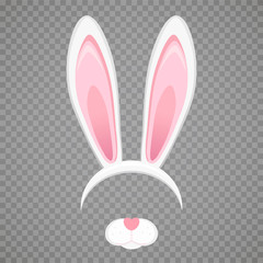 Easter bunny white ears isolated on transparent background. Cartoon cute rabbit Headband for poster, banner or invitation cards. Vector illustration