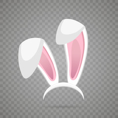 Easter bunny white ears isolated on transparent background. Cartoon cute rabbit Headband for poster, banner or invitation cards. Vector illustration - 330670597