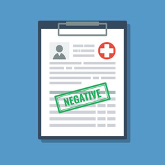 patient card with green negative stamp in clipboard