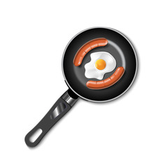 Top view of sausages on frying pan