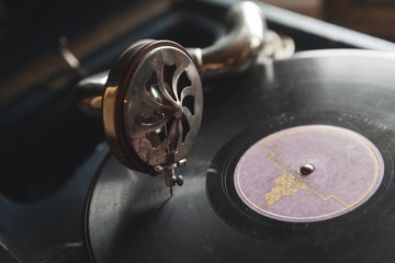 Vintage gramophone needle and vinyl record © evannovostro