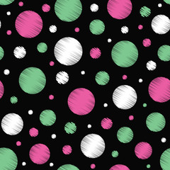 Scribble pastel green, white, pink vector polka dots seamless pattern background
