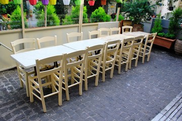 Athens, Greece, March 14 2020 - Closed restaurant due to Coronavirus outbreak.